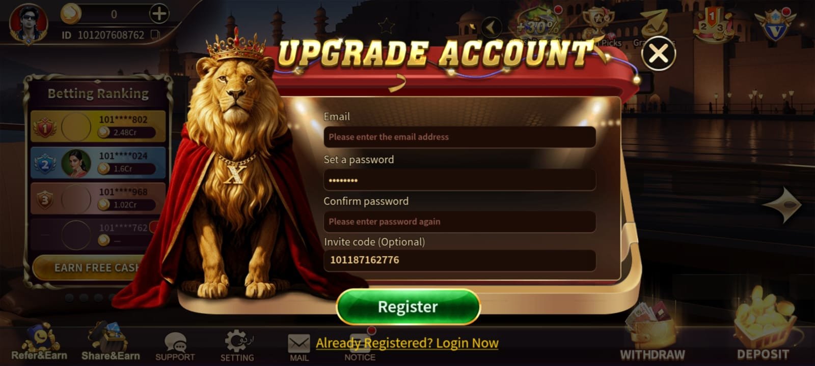 Royal X Casino Game Register and Login